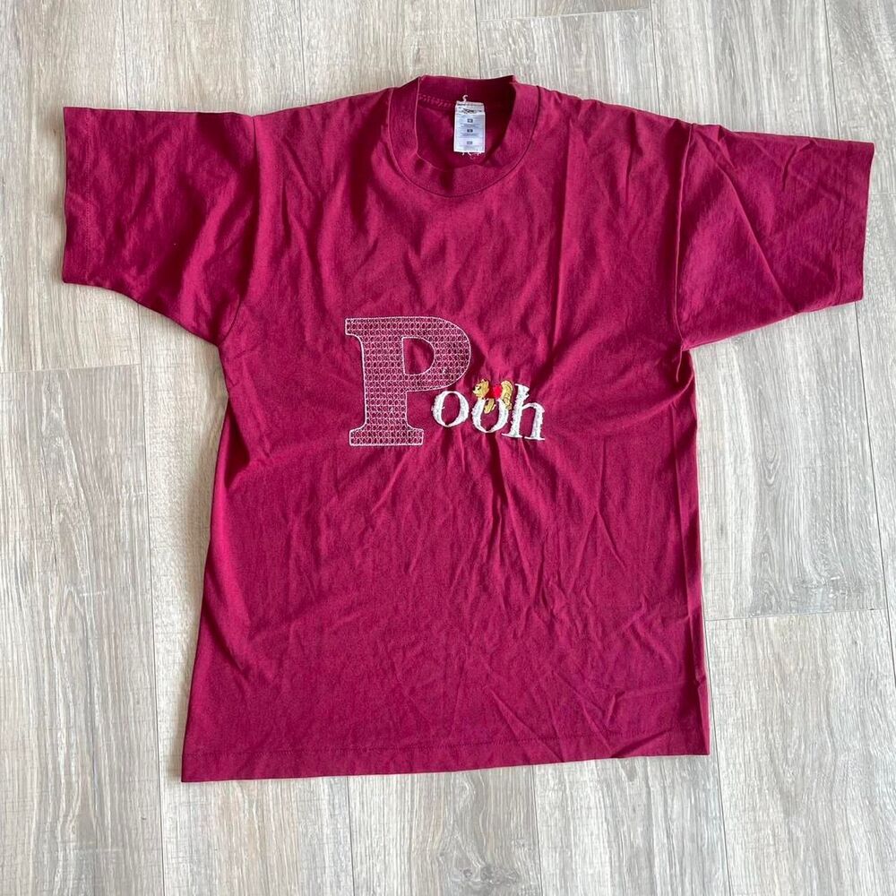 VTG Disney Women's Large Red Winnie the Pooh Single Stitch Embroidered T-shirt